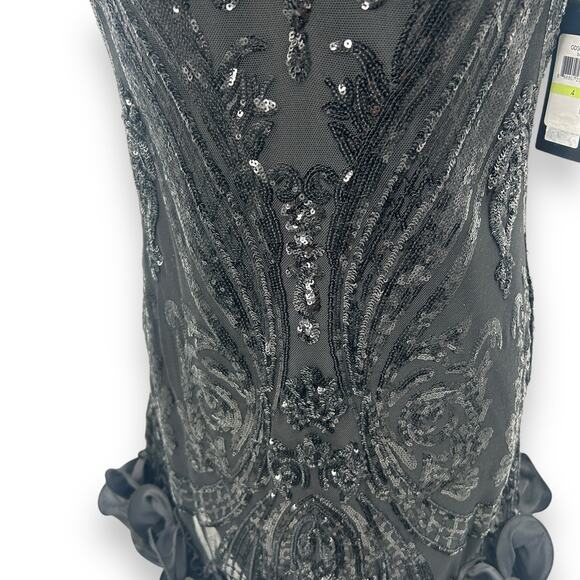 NEW Guess Black Sequin Cocktail Dress Size 4 Rosette Ruffle Mini Formal Hoco NWT - Picture 8 of 14